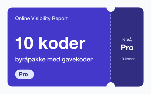 Kupongkort for Online Visibility Report: 10 gavekoder for Pro-rapporter.