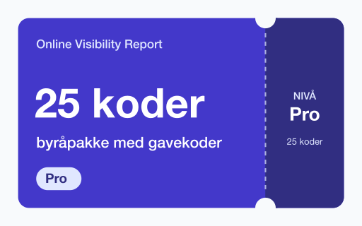 Kupongkort for Online Visibility Report: 25 gavekoder for Pro-rapporter.