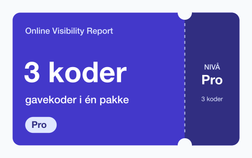 Kupongkort for Online Visibility Report: 3 gavekoder for Pro-rapporter.