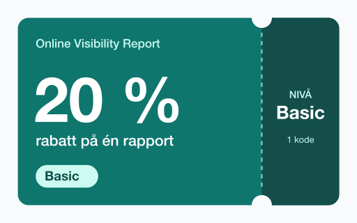 Kupongkort for Online Visibility Report: 20 % rabatt på én Basic-rapport.