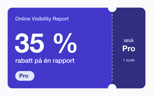 Kupongkort for Online Visibility Report: 35 % rabatt på én Pro-rapport.