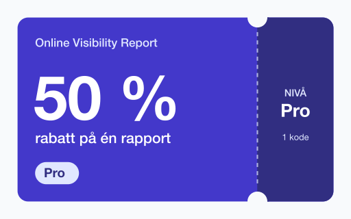 Kupongkort for Online Visibility Report: 50 % rabatt på én Pro-rapport.