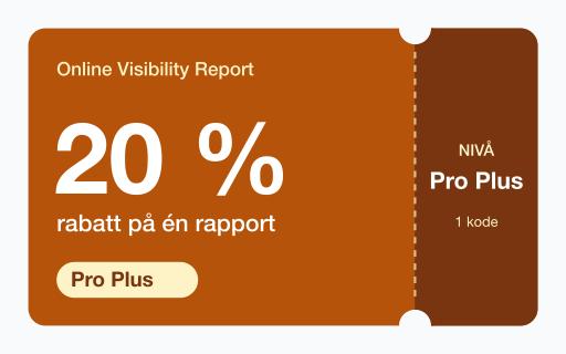 Kupongkort for Online Visibility Report: 20 % rabatt på én Pro Plus-rapport.